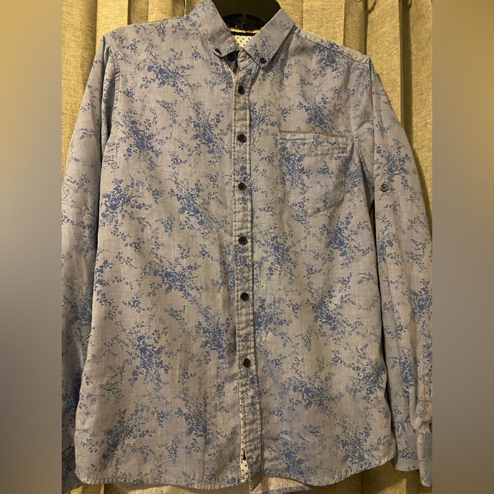Men’s Eighth Avenue Long Sleeve Blue Shirt Small Slim Fit